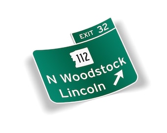Exit 32 Lincoln New Hampshire Kancamagus Highway Sign Bumper Sticker - Outdoor Waterproof I-93 Cargo Box Car Truck Laptop Decal