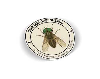 Save Our Greenheads Sticker | Cape Cod Decal | Weatherproof Vinyl | Laptop Car Bumper | Massachusetts Gift Souvenir New England Summer Fun
