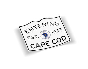 Entering Cape Cod Sticker | Massachusetts Town Sign Decal | Weatherproof Vinyl | Laptop Car Bumper | MA Gift Souvenir