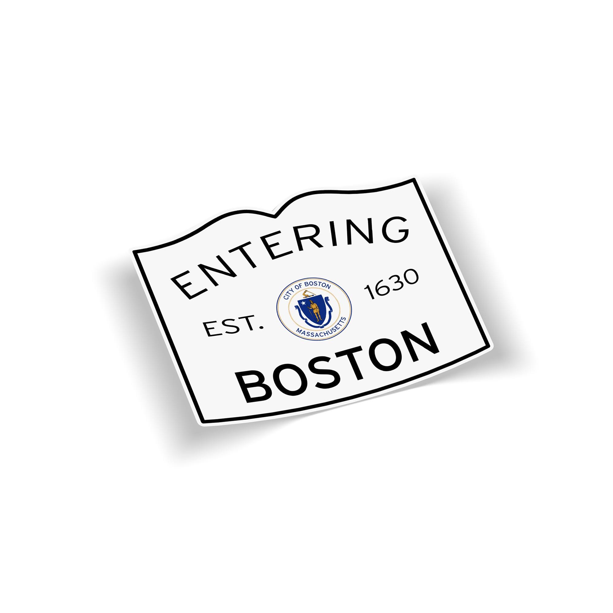 Entering Boston MA Sticker | Massachusetts Town Sign Decal | Weatherproof Vinyl | Laptop Car Bumper | Boston Gift Souvenir