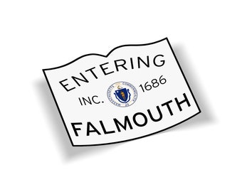 Entering Falmouth Bumper Sticker - 5x4 Outdoor Waterproof Cape Cod Massachusetts Town Line Cooler Cargo Box Car Truck Laptop Decal