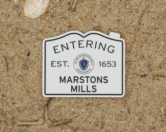 Entering Marstons Mills Cape Cod Massachusetts Waterproof Town Line Sticker