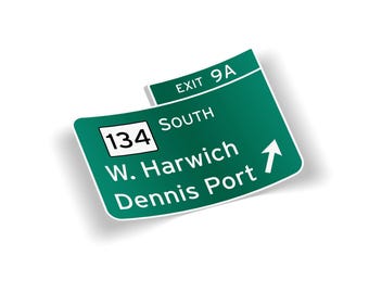 Pegatina de la salida 9A de la Ruta 6 / Calcomanía de la señal de la autopista de Cape Cod / Vinilo resistente a la intemperie / Parachoques de coche o portátil / Regalo/Recuerdo de Massachusetts