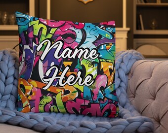 Cuscino Premium Graffiti personalizzato, Nome personalizzato UrbanPillow, Cuscino Street Art personalizzato, Cuscino artistico per il paesaggio urbano, Cuscino decorativo spray artistico