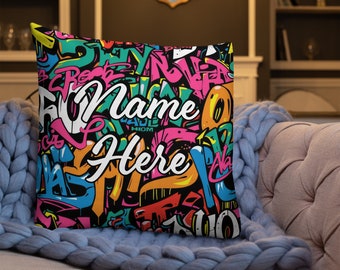 Personalized Graffiti Premium Pillow, Custom Name UrbanPillow, Customized Street Art Pillow, Cityscape Art Cushion, Art Spray Decor Pillow