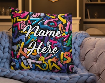 Personalized Graffiti Premium Pillow, Custom Name UrbanPillow, Customized Street Art Pillow, Cityscape Art Cushion, Art Spray Decor Pillow