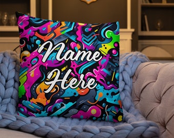 Personalized Graffiti Premium Pillow, Custom Name UrbanPillow, Customized Street Art Pillow, Cityscape Art Cushion, Art Spray Decor Pillow