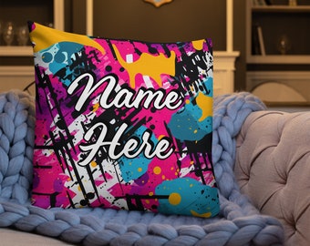 Personalized Graffiti Premium Pillow, Custom Name UrbanPillow, Customized Street Art Pillow, Cityscape Art Cushion, Art Spray Decor Pillow