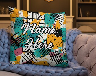 Personalized Graffiti Premium Pillow, Custom Name UrbanPillow, Customized Street Art Pillow, Cityscape Art Cushion, Art Spray Decor Pillow