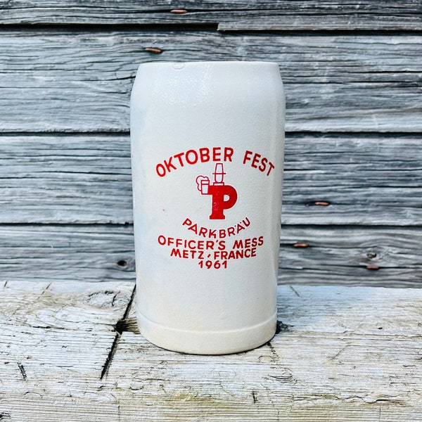 Vintage Parkbrau Oktober Fest Beer Stein / Stoneware Pottery Tankard / Military Collectible Beer Mug