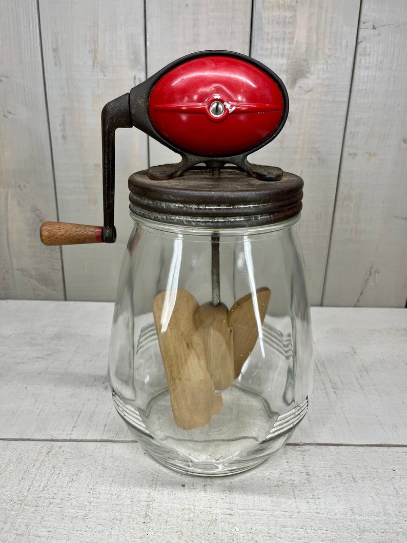 Vintage 1940's Dazey Butter Churn No. 4 Red Ball With 4 Qt. Round Tulip