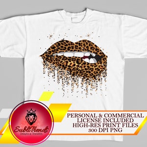 Labios de brillo con estampado de leopardo / Labios de brillo goteando leopardo / PNG Descarga digital / Diseño de sublimación / Glitter Lips Clipart /