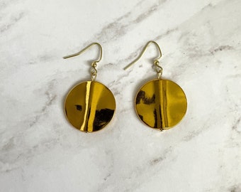 Metal Earrings Geometric Earrings Minimalist Earrings Foiled Earrings Gold Earrings Round Earrings Textured Earrings