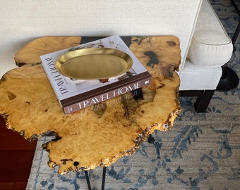 SOLD Burl Wood/Black Resin Contemporary Side Table