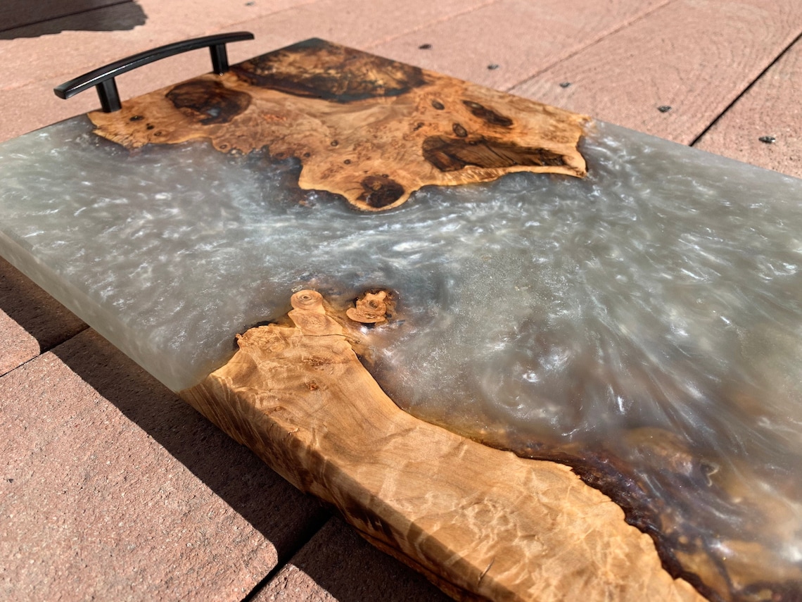 SOLD Stunning Burl Wood/resin Serving Tray Etsy