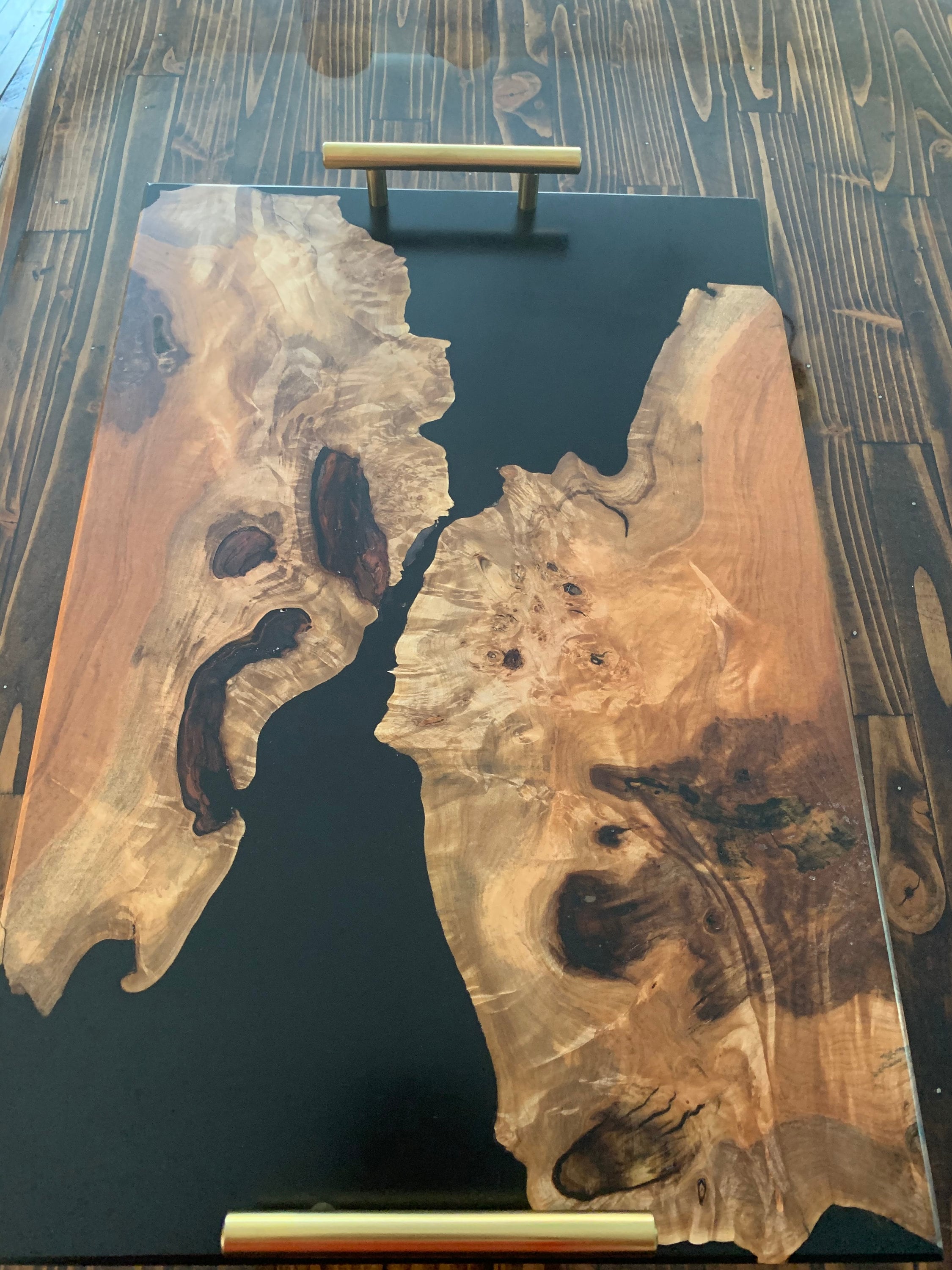 SOLD Black/burl Wood Serving Tray Etsy Canada