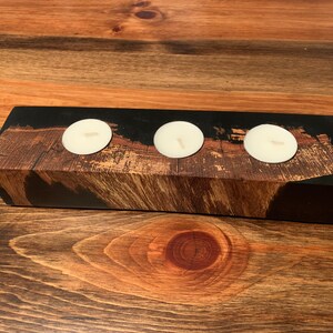 IN STOCK Wood and resin candle block.