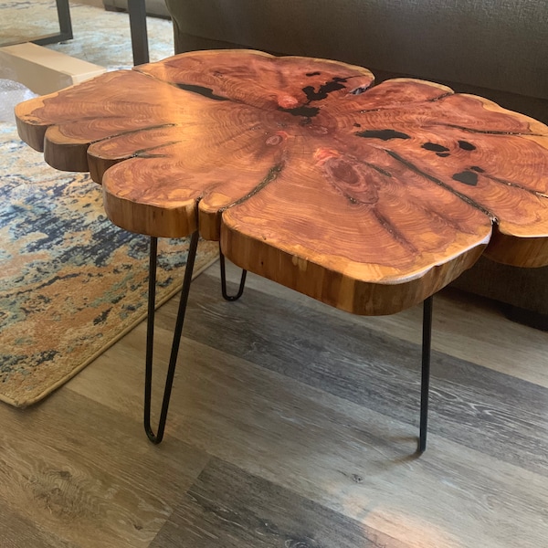 Beautiful Cedar Live Edge and Resin Side Table