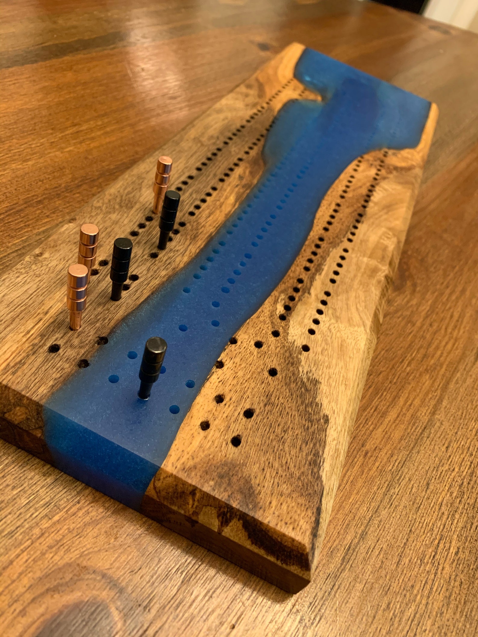 SOLD Myrtle Wood/Blue Resin River Cribbage Board 2 Track Etsy