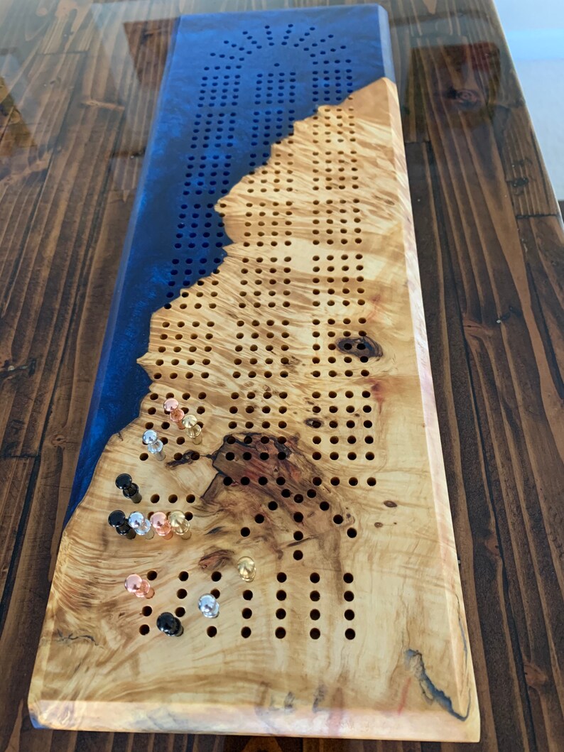 Custom Cribbage Board with Resin and Wood Etsy