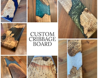 Custom Cribbage Board with Resin and Wood