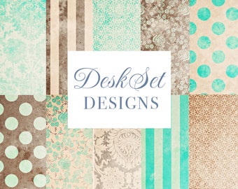 Mint Chocolate Digital paper, scrapbooking paper, mint green paper, brown paper, background paper, download paper, invites, cards