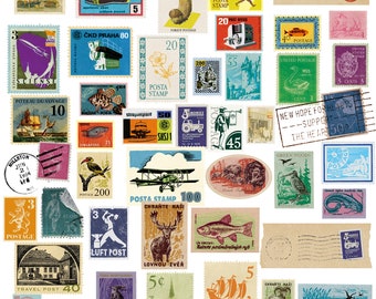 Vintage postage stamp set, retro vintage stamps, clip art stamps, clip art scrapbooking stamps, antique shabby clip art, postage clip art