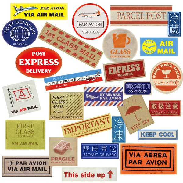 Vintage mail stickers, postal clip art, clip art, scrapbooking clip art, mail stickers, mail clip art, postal stamps, digital stamps, postal