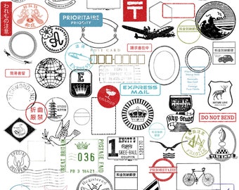 Clip-art postal vintage, selos de scrapbooking, clip-art postal, etiquetas postais digitais, selos postais digitais, selos de correio aéreo, correio digital