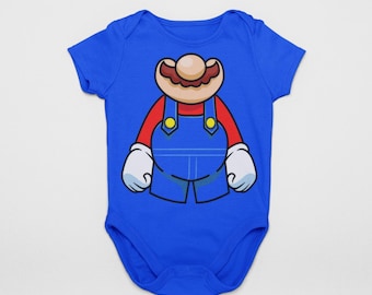 Plumber Hero Baby Costume Bodysuit | Red & Blue Video Game Baby Outfit | First Halloween Baby Costume | Funny Mustache Baby Cosplay| MNSSHP