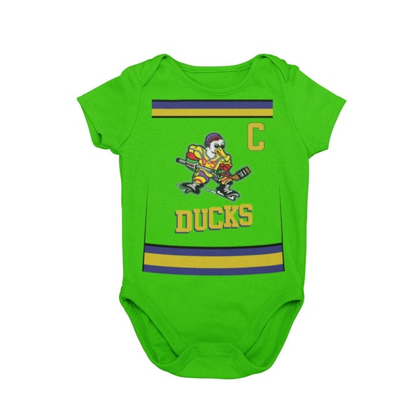 Hockey Duck Baby Halloween Costume | Mighty Baby Cosplay | Ice Ducks 90s Sports Movie Trilogy Cartoon Printed Graphic Bodysuit | For MNSSHP