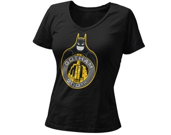 200th Anniversary Bat Women’s Fitted V Neck Shirt | Unique Comic Con Book Graphic Tee | 89 Bat Burton | 89 Keaton Jack Joker | Comic Gift
