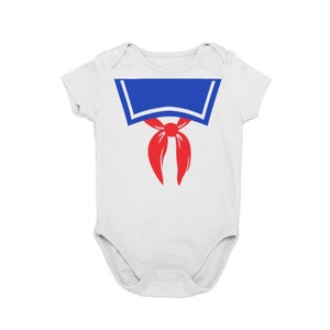Marshmallow Man Baby Halloween Costume Bodysuit | Baby Ghost Cosplay Costume | Baby Villain Busting Family Costume | Unique 80s Movie Baby