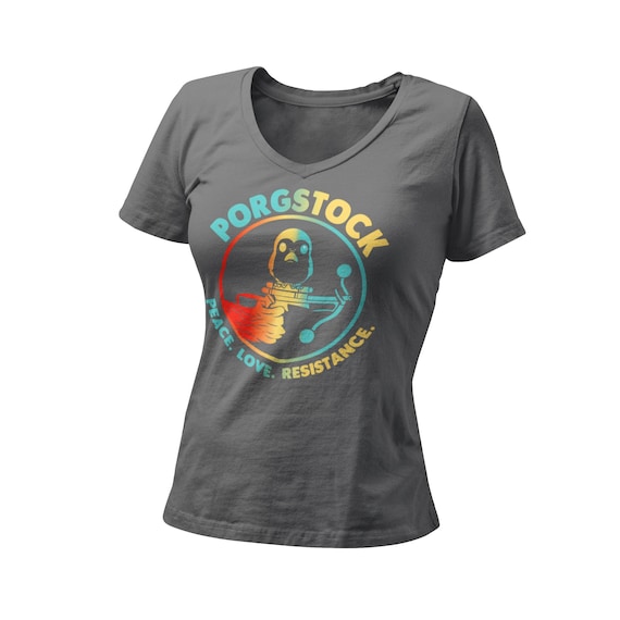 PorgStock Women’s Fitted V Neck Shirt | Peace Love Resistance Tee | A Galaxy Edge Far Far Away | Orlando Vacation T-Shirt | Rebel Shirt