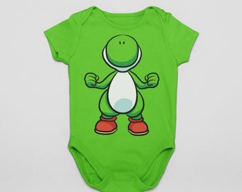 Green Dino Baby Costume Bodysuit | Cartoon Gamer Baby Outfit | Retro Halloween Romper | Funny Infant Cosplay Gift | MNSSHP Photo Shoot