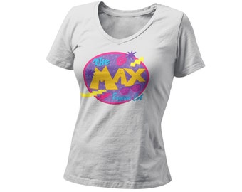 Chilling To The Max Women’s Fitted V Neck Shirt | Bayside California Tigers Graphic T-Shirt | 90s Kids Nostalgia Tee | Bachelorette Party