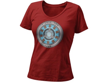 Proof I Love You 3000 Women’s Fitted V Neck Shirt | Unique Superhero Bachelorette Graphic T-Shirt | Unique Comic Con Iron Hero Graphic Tee