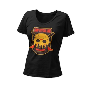 Camp Crystal Lake Women’s Fitted V Neck Shirt | Friday the 13th Tee | Halloween Horror T-Shirt | Retro 80s Horror Movie Tee |Summer Camp