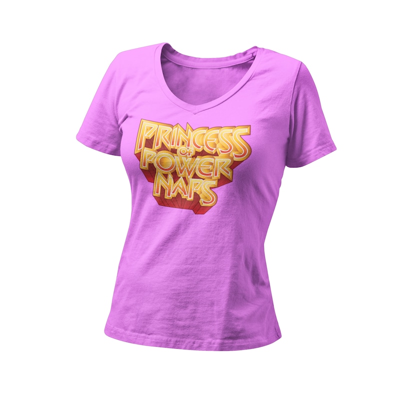 For The Honor Graphic T-Shirt Princess Of Power Naps Women\u2019s Fitted V Neck Shirt Retro 80\u2019s Saturday Morning Cartoons Graphic T-Shirt