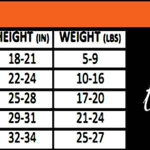 May include: A chart showing infant sizes for rabbit skin clothing. The chart lists the rabbit skin size, age, height in inches, and weight in pounds. The chart includes sizes for newborn, 6 months, 12 months, 18 months, and 24 months.