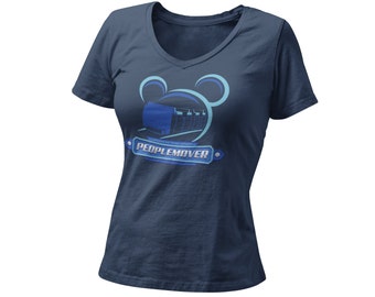 People Mover Women’s V Neck Tshirt | WDW TTA PeopleMover Light Blue Graphic Tee | Land of Tomorrow Transport Ride T Shirt | For WDW Orlando