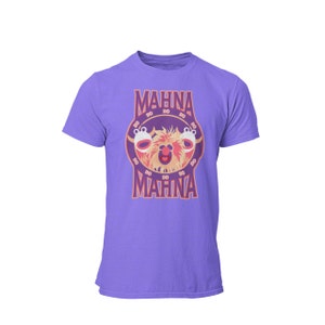 May include: Purple t-shirt with a graphic of a furry creature with a pink nose and two eyes. The graphic is surrounded by a circle with the text "Mahna Mahna" in a purple and orange font.