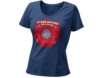 Stark Raving Haselnüsse Damen ausgestattet V Hals Shirt | Einzigartige Bachelorette Eis Superhelden Party Grafik T-Shirt | Comic Con Superheld