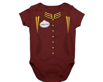 Tower Bell Hop Baby Costume | Terror Tower Ride Baby Cosplay | Theme Park Bell Hop Cast Member Onepiece Romper | Orlando Elevator Bodysuit