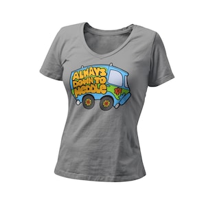 Always Down To Meddle damesshirt met V-hals | T-shirt van TV van de Zaterdag Ochtend | Scoob Mystery Van-shirt | Retro Scoo Do Cartoon kinder bende T-shirt