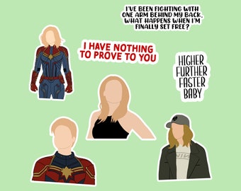 Captain Marvel/Carol Danvers Inspired Sticker Pack - 7 Piece - Premium Waterproof Paper - Matte