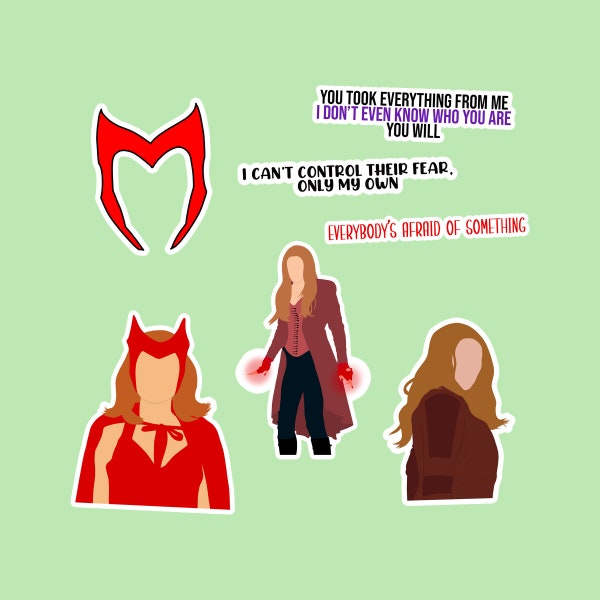 Scarlet Witch/Wanda Maximoff Inspired Sticker Pack - 7 Piece - Premium Waterproof Paper - Matte