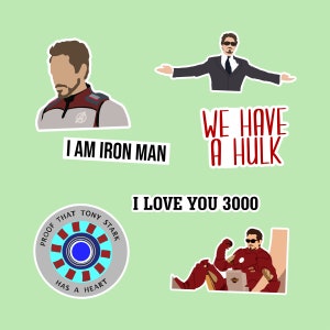 Iron Man/Tony Stark inspirierte Sticker Pack - 7 Stück - Premium wasserfestes Papier - matt