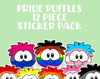 Pride Puffles Inspired Sticker Pack - 12 Piece - Premium Waterproof Paper - Matte