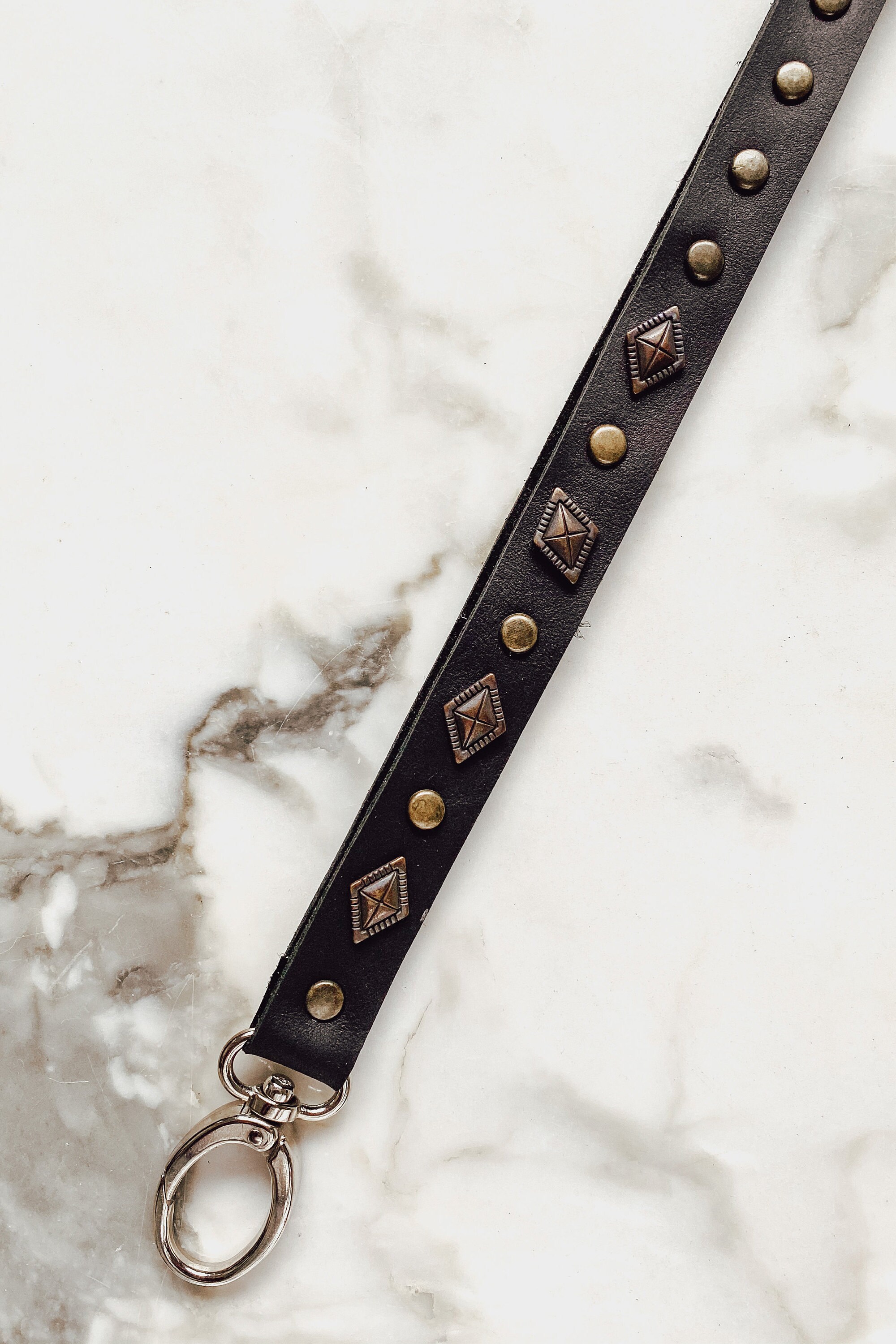 Leather Lanyard ID Badge Lanyard Studded Leather Lanyard Etsy